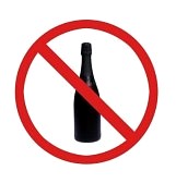 6142361 no alcohol drinking sign with one cold champagne bottle on white isolated